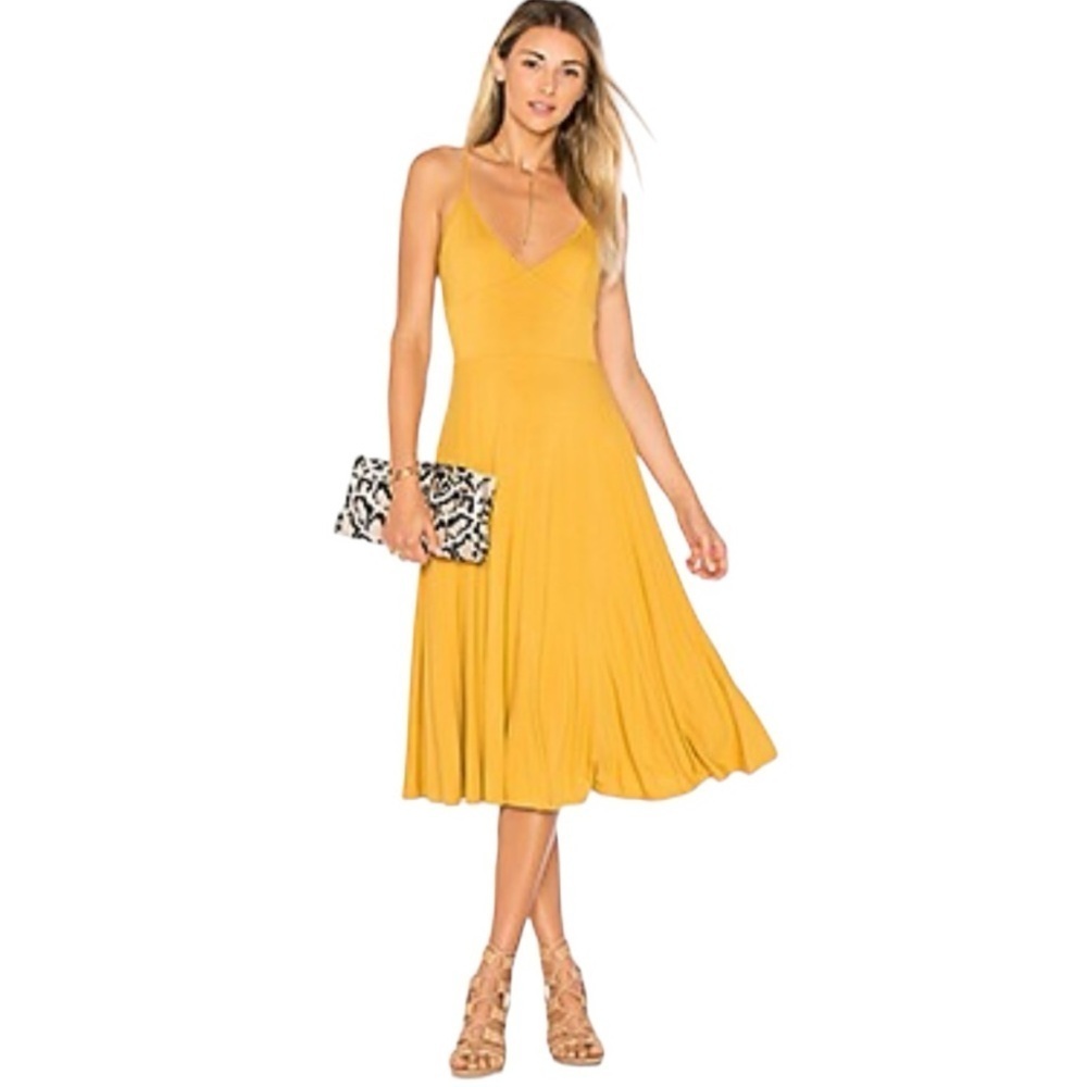 HOUSE OF HARLOW 1960 x REVOLVE Freya Dress in Gold Lined Midi Sleeveless size XS